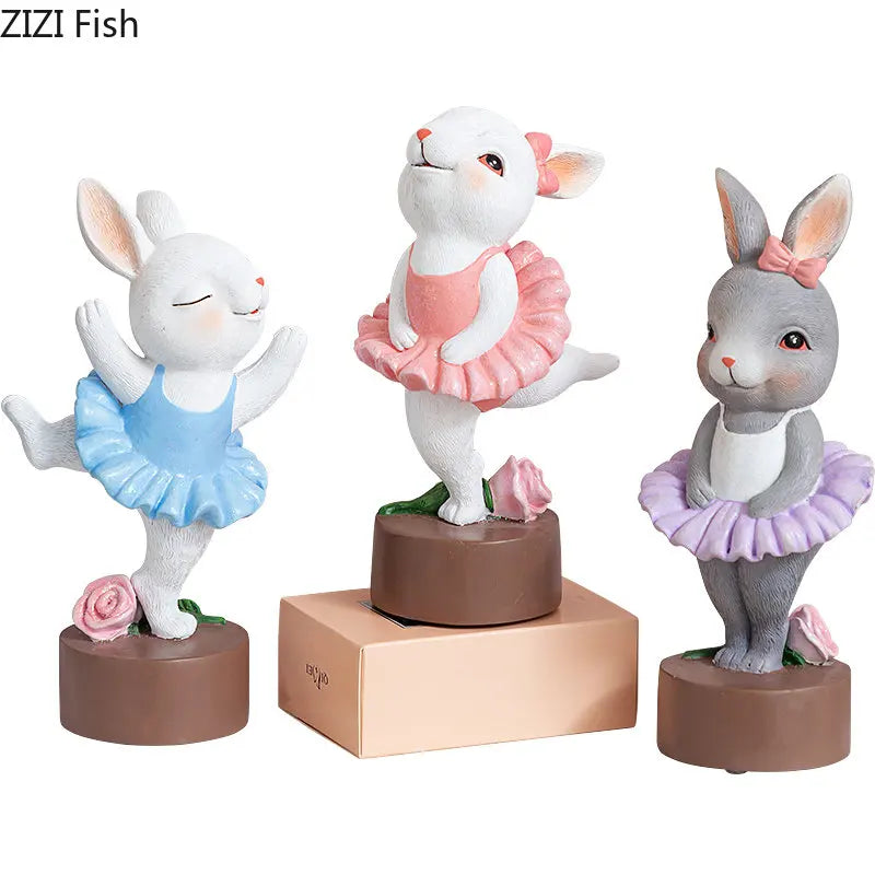 Afralia™ Ballet Rabbit Dancer Sculpture - Cute Ballerina Statue for Modern Desk Decor