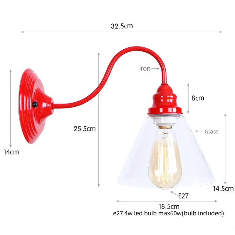 Afralia™ Vintage Loft LED Wall Lamp Red Clear Glass Stair Light