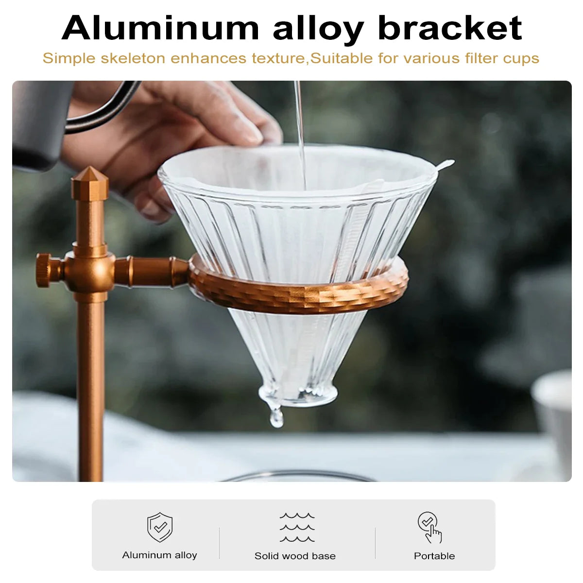 Afralia™ Vintage Wooden Pour Over Coffee Maker Stand: Adjustable Height Rack Dripper Holder