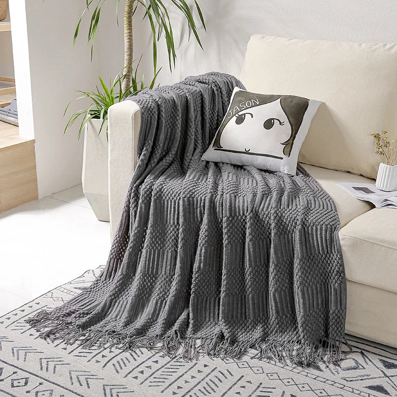 Afralia™ Chunky Knit Tassel Blanket | Vintage Farmhouse Luxury Oversized Sofa Throw