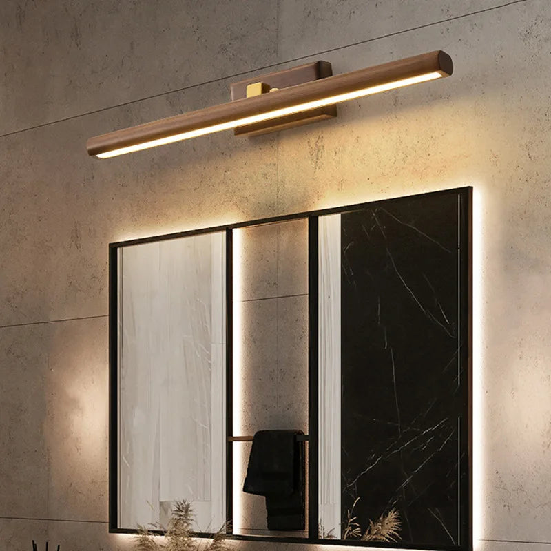 Afralia™ Black Walnut Mirror Lamp Wall Light with Led, Scandinavian Design