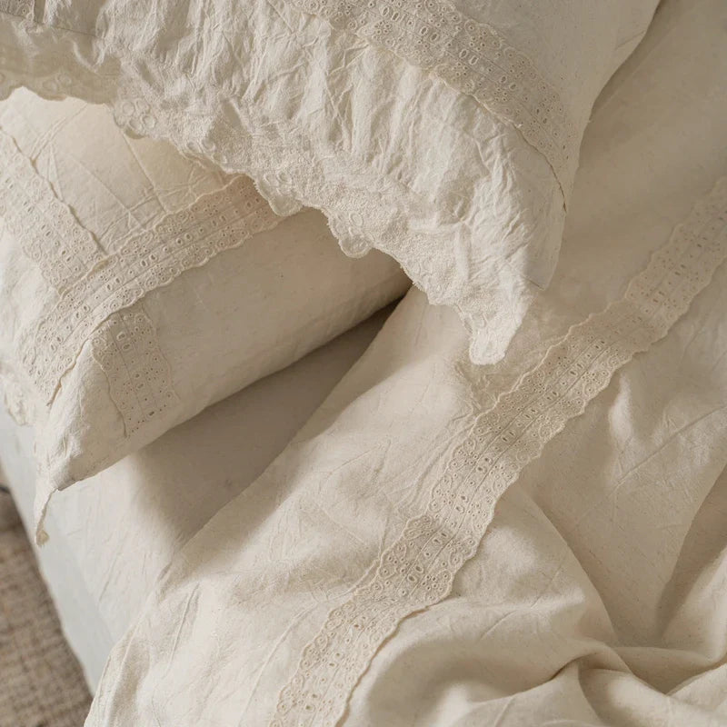 Afralia™ Cotton Linen Bedding Set, French Style Vintage Duvet Cover, Flat & Fitted Sheet