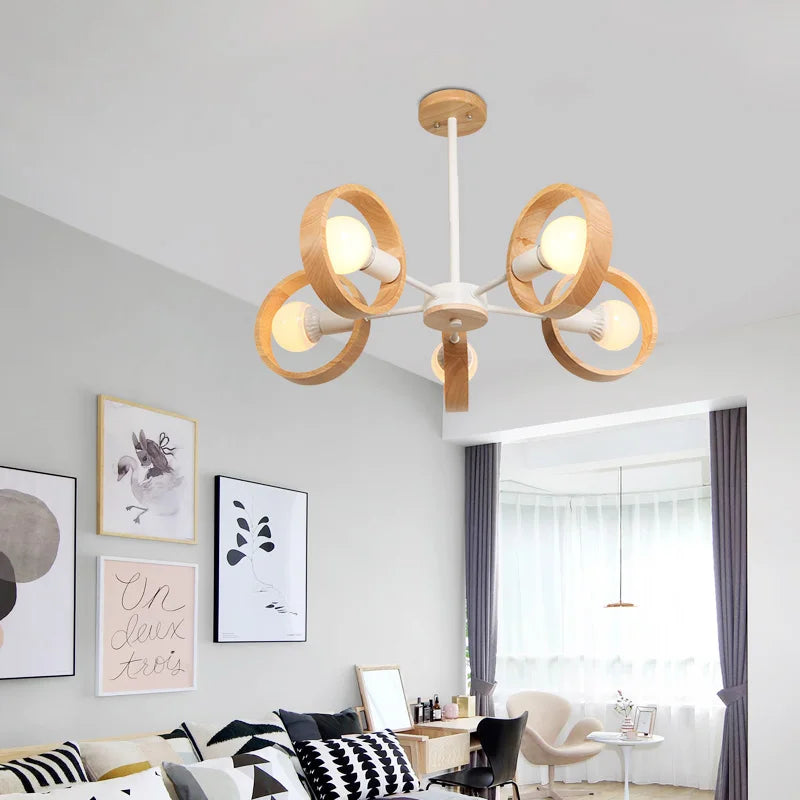 Afralia™ Windmill Wooden Chandelier with E27 LED Lights, Modern Nordic Ceiling Lamp