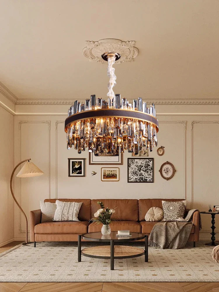 Afralia™ Classic Gray Crystal Chandeliers with LED Lighting for Dining Table