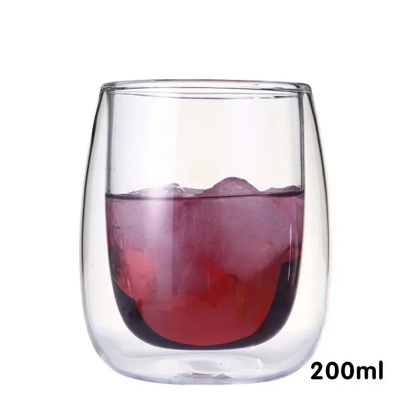 Afralia™ Home Double Bottom Glass Tumbler Cup Set for Wine Whiskey Coffee Juice