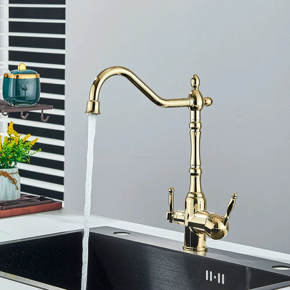 Afralia™ Dual Spout Filter Faucet with 360° Rotation for Kitchen Water Purification