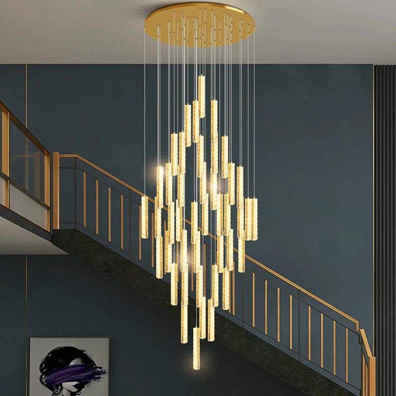 Afralia™ Luxury Crystal LED Chandelier for Modern Villa Staircase & Living Room