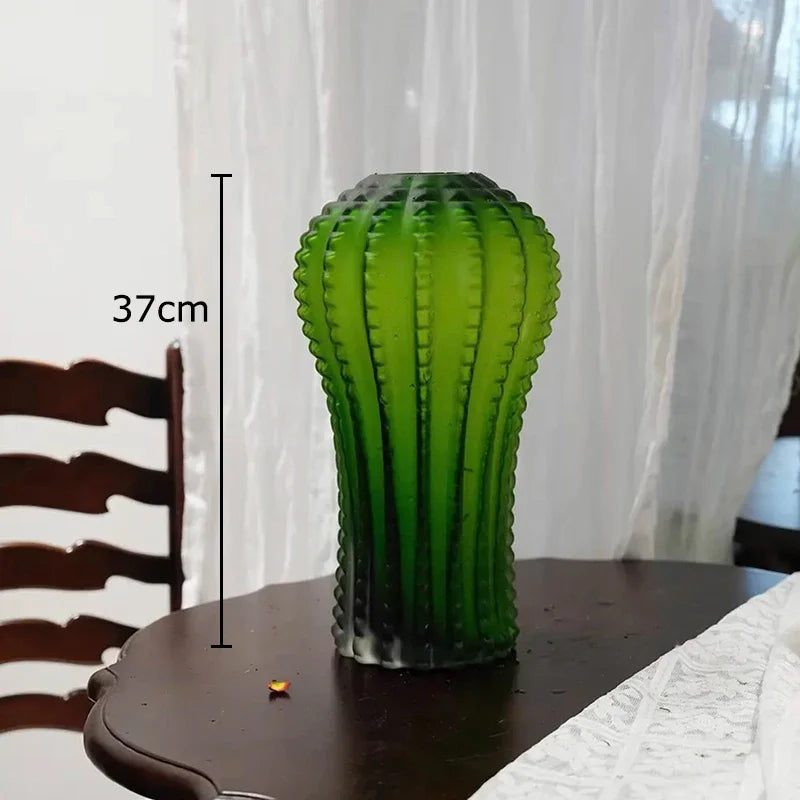 Afralia™ Cactus Frosted Glass Vase Table Decoration Artificial Flower Arrangement