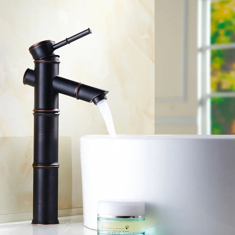 Afralia™ Black Bronze Waterfall Faucet Bamboo Bathroom Sink Tap High Arch Mixer