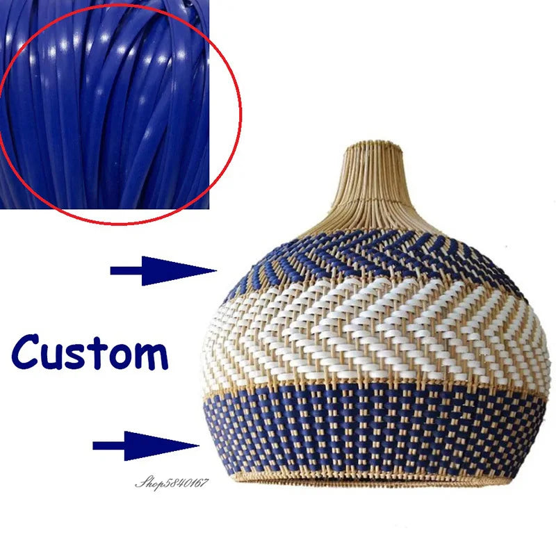 Afralia™ Serena Blue Rattan Pendant Light: Boho Dining Room Farmhouse Lighting