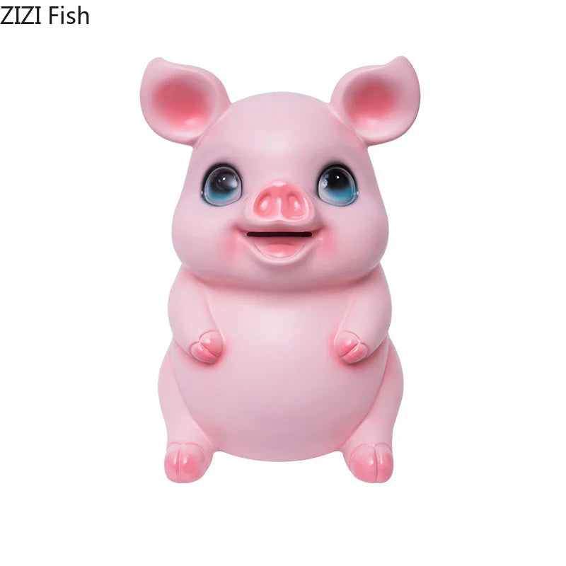 Afralia™ Cartoon Pig Child Savings Jar Piggy Bank Desk Decoration Resin Sculpture