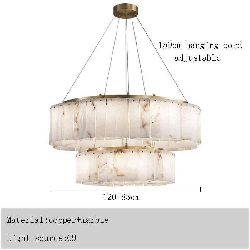 Afralia™ Alabaster Gold Round Ceiling Chandelier: Dimmable Home Interior Kitchen Lighting