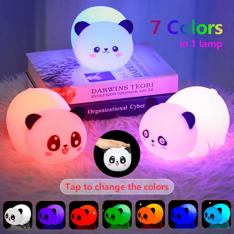 Afralia™ Panda LED Desk Lamp: Rechargeable, 7 Colors, Nursery Night Light