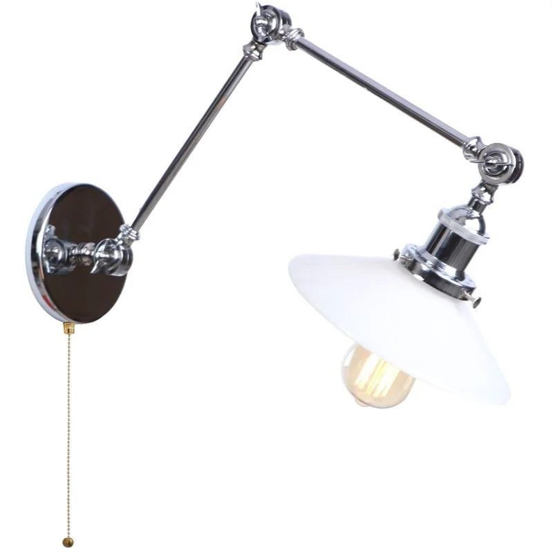Afralia™ White Glass Swing Arm LED Wall Sconce for Industrial Loft, Coffee, Hallway