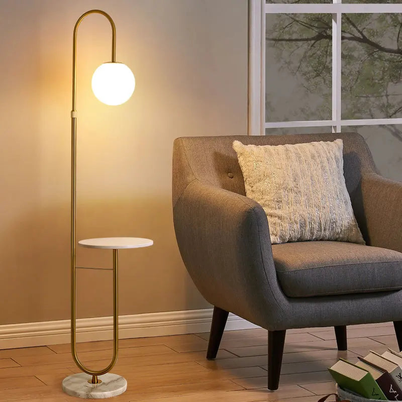 Afralia™ Nordic Gold Black LED Floor Lamp with Table for Living Room