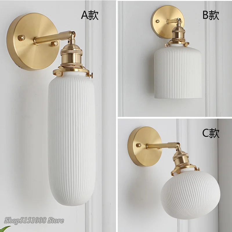 Afralia™ Nordic Ceramic LED Wall Light Modern Japanese Style Vintage Wall Lamp Sconce