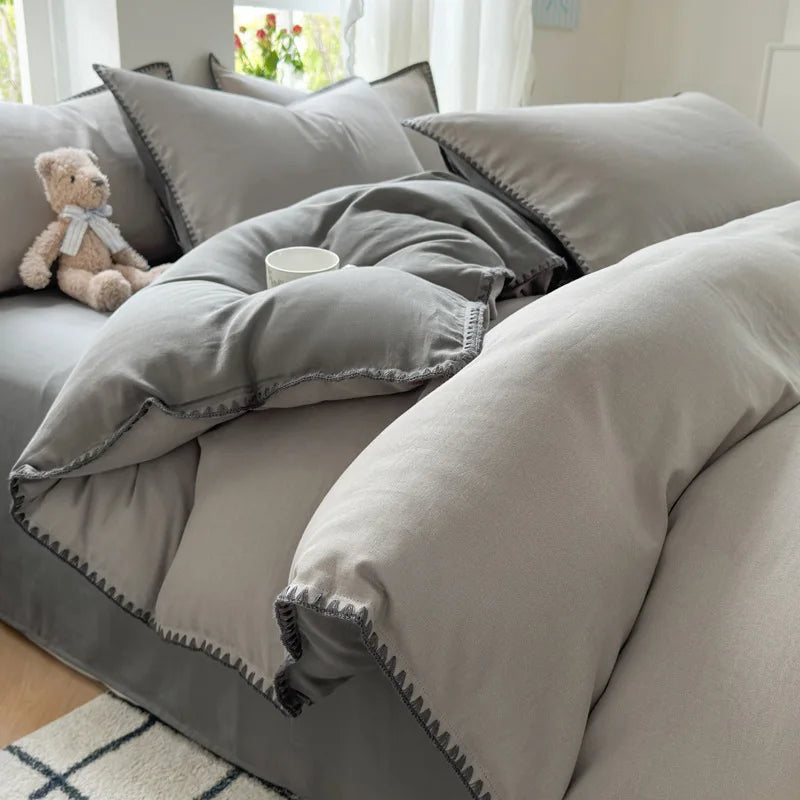 Afralia™ Cotton Edge Embroidery Bedding Set for Autumn/Winter