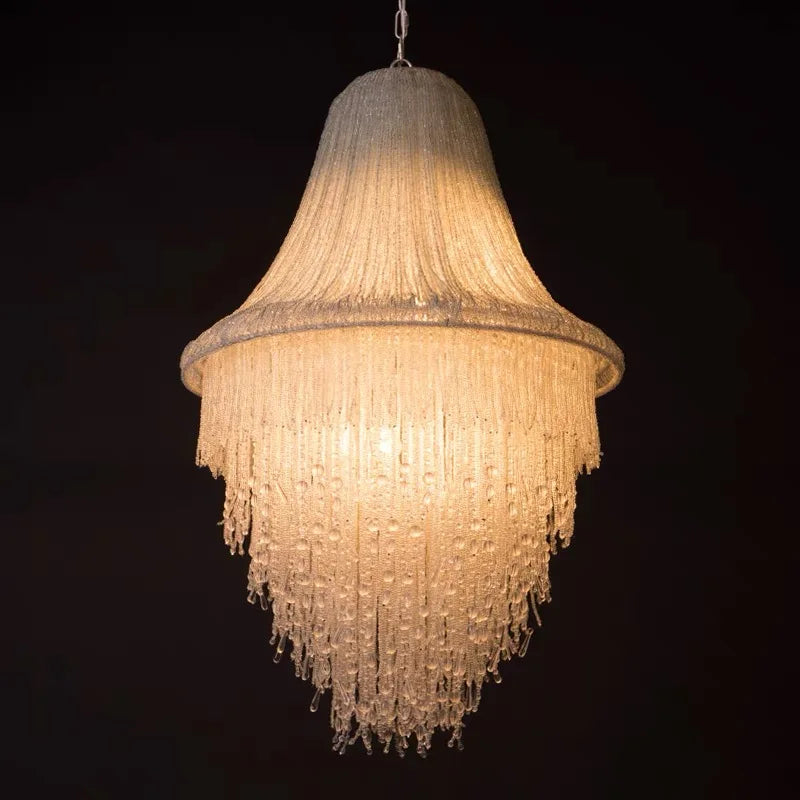 Afralia™ Large Tassel Crystal Chandelier for Foyer Living Room Decor, Colorful Beaded Ceiling Lamp