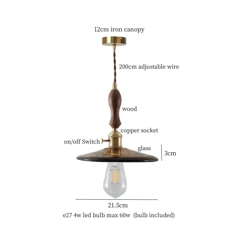 Afralia™ Amber Glass LED Hanging Lamp Japanese Vintage Pendant Lights for Bar Loft