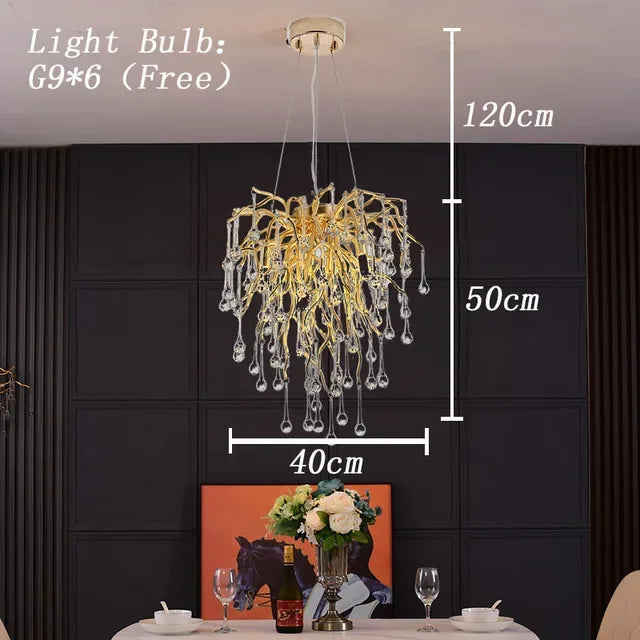 Afralia™ Copper Branch Water Crystal Chandelier for Luxury Living Room and Salon