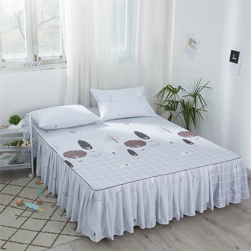 Afralia™ Pleated Dust Bed Cover with Bed Skirt Queen Size Bedspread Soft Bedsheet