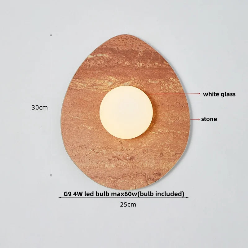 Afralia™ Wabi Sabi LED Wall Light Fixture Stone White Glass Bedside Lamp