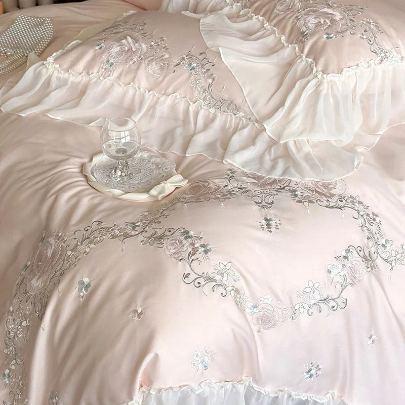 Afralia™ Luxury Flowers Embroidery Bedding Set Queen King Size 1000TC Egyptian Cotton