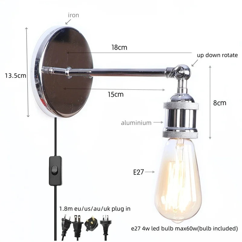 Afralia™ Retro Iron LED Wall Lamp Sconce, Gold Vintage Indoor Luminaire for Bedroom, Cafe