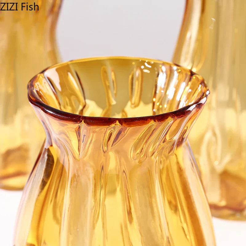 Amber Glass Vase Hydroponics Pot for Table Decoration by Afralia™