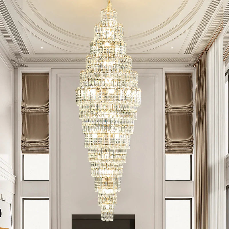 Afralia™ Crystal Spiral Staircase Chandelier: European Style Living Room Lighting