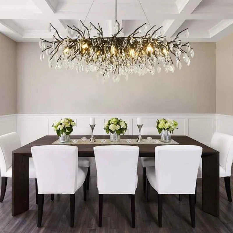 Afralia™ Large Oval Crystal Chandelier Pendant Light in Black/Gold/Chrome for Living Room and Dining Area