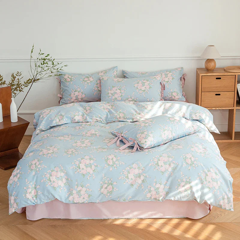 Afralia™ Floral Cotton Bedding Set - Single to King Sizes - Duvet Cover, Sheet, Pillowcases