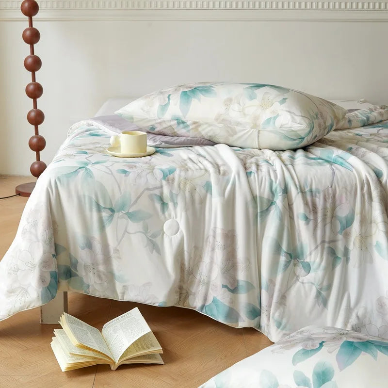 Afralia™ Knitted Cotton Print Summer Quilt, Silk Soft Blanket