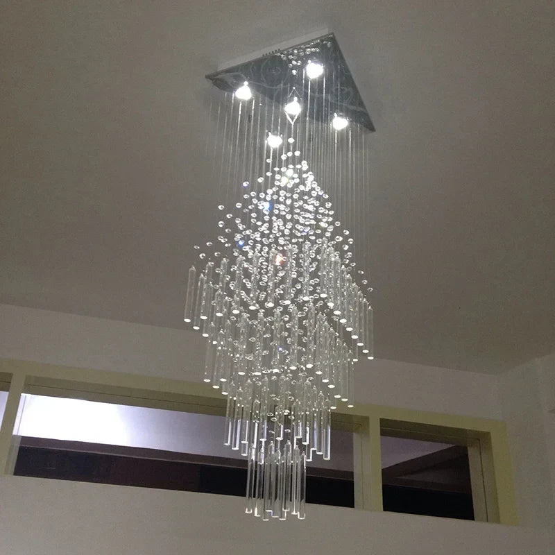 Afralia™ Crystal Column Chandelier: Modern Square Base Hanging Lamp for Living Room, Stair Loft