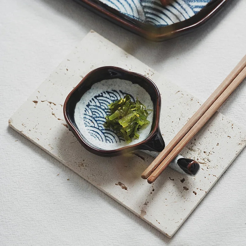 Afralia™ Ceramic Japanese Porcelain Chopsticks Holder & Sauce Dish