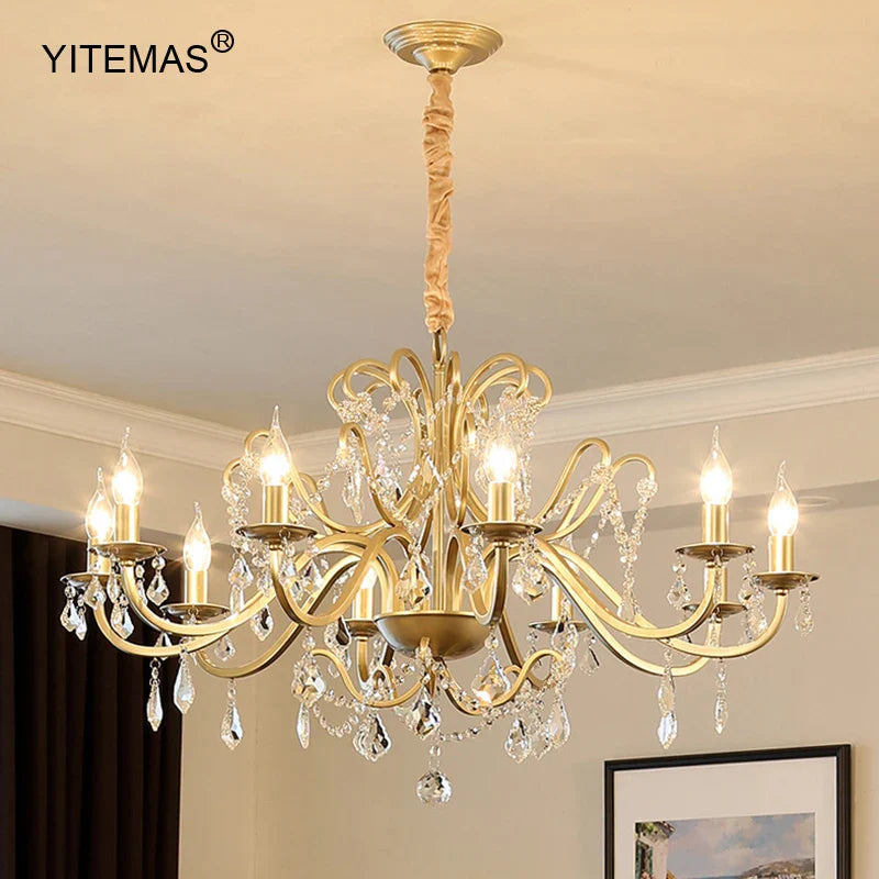 Afralia™ Gold Crystal Chandelier with Lamp Shade for Elegant Living Room, Bedroom, and Kitchen