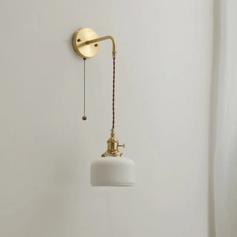 Afralia™ Ceramic Copper LED Wall Lamp with Pull Chain Switch for Modern Style Interiors