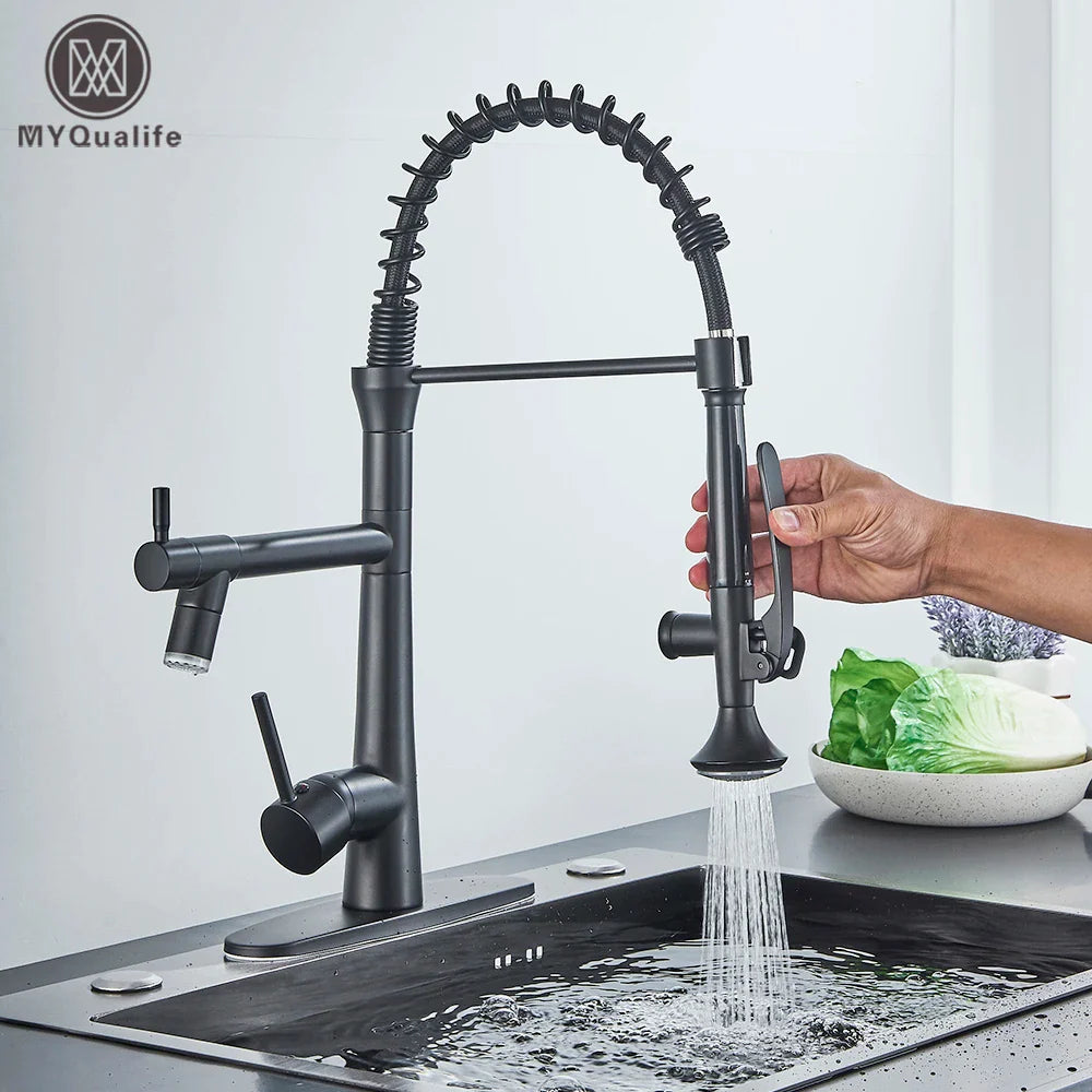 Afralia™ Dual Spout LED Kitchen Faucet 360 Rotate Hot Cold Mixer for Stylish Sink