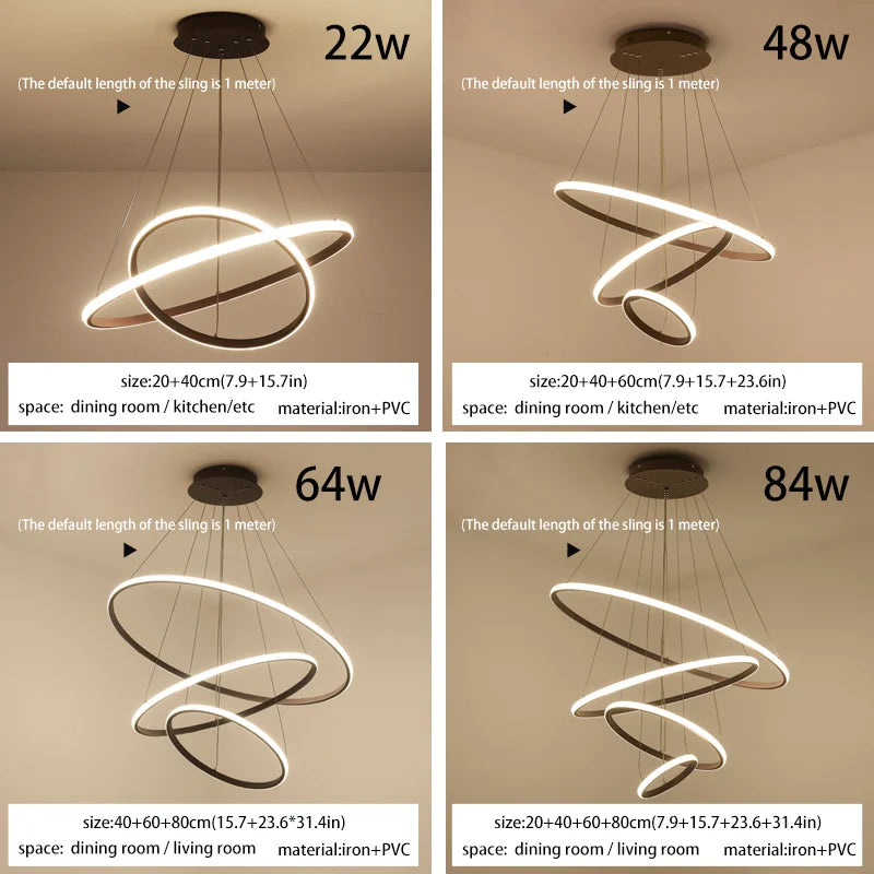 Afralia™ Gold Circle Rings Chandelier LED Pendant Light for Living Room, Kitchen, Dining Room