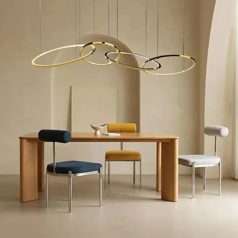 Afralia™ Modern Minimalist Round Dining Table with Gold Chandeliers