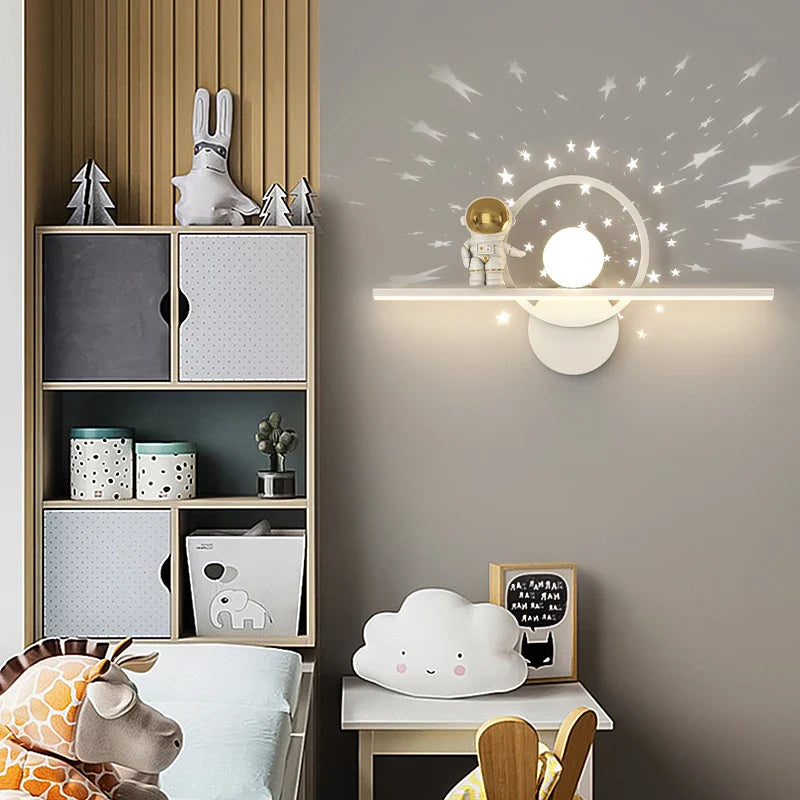 Afralia™ Astronaut Moon Wall Lamp for Children's Bedroom with Simple Modern Design