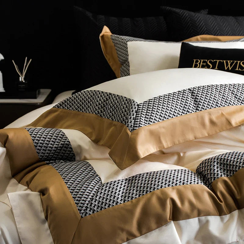 Afralia™ Luxe Egyptian Cotton Bedding Set - Full Queen King Duvet Cover Flat Sheet Pillowcases
