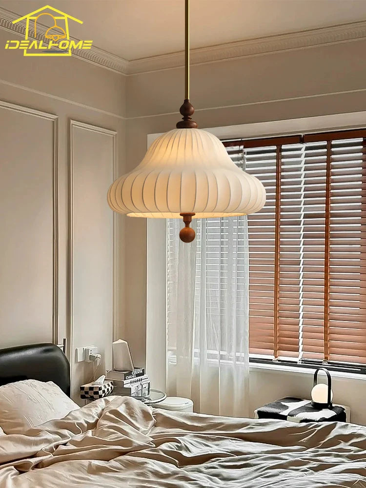 Afralia™ Wabi-sabi Zen Art Wooden Pendant Lights LED E27 Fabric Hanging Lamp