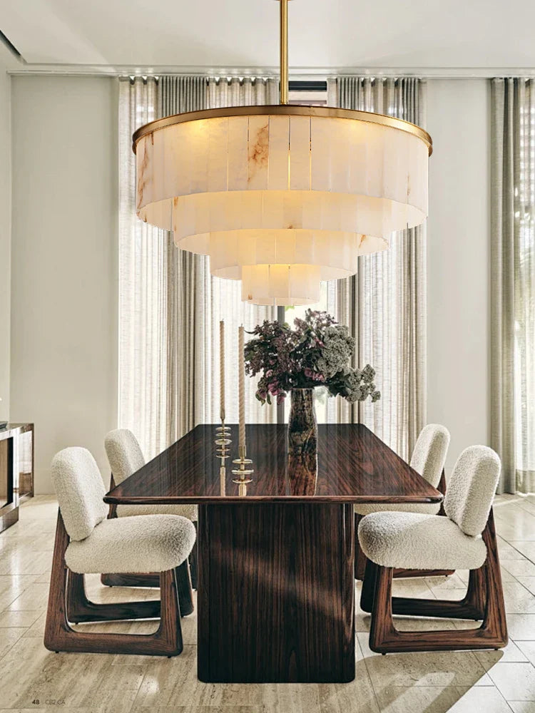 Afralia™ Marble Ceiling Chandelier Dimmable Round Vintage Hanging Lamp - 31" Luxe Dining Room Lighting