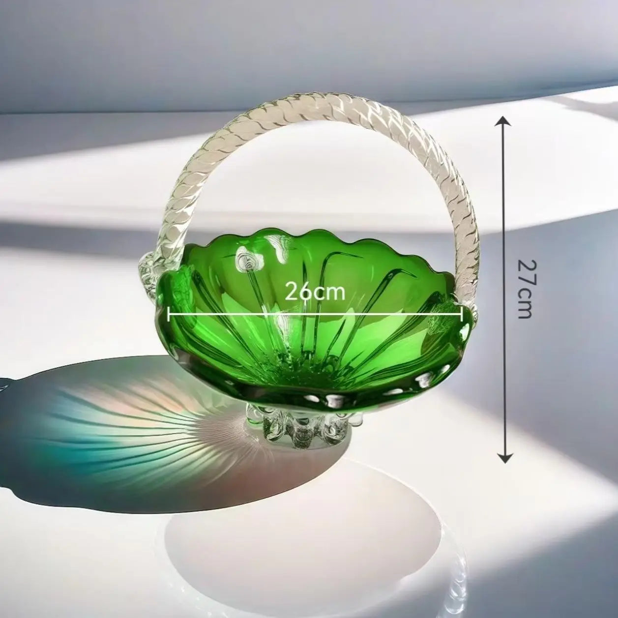 Afralia™ Crystal Handle Fruit Basket Glass Tray for Coffee Table, Elegant Living Room Decor