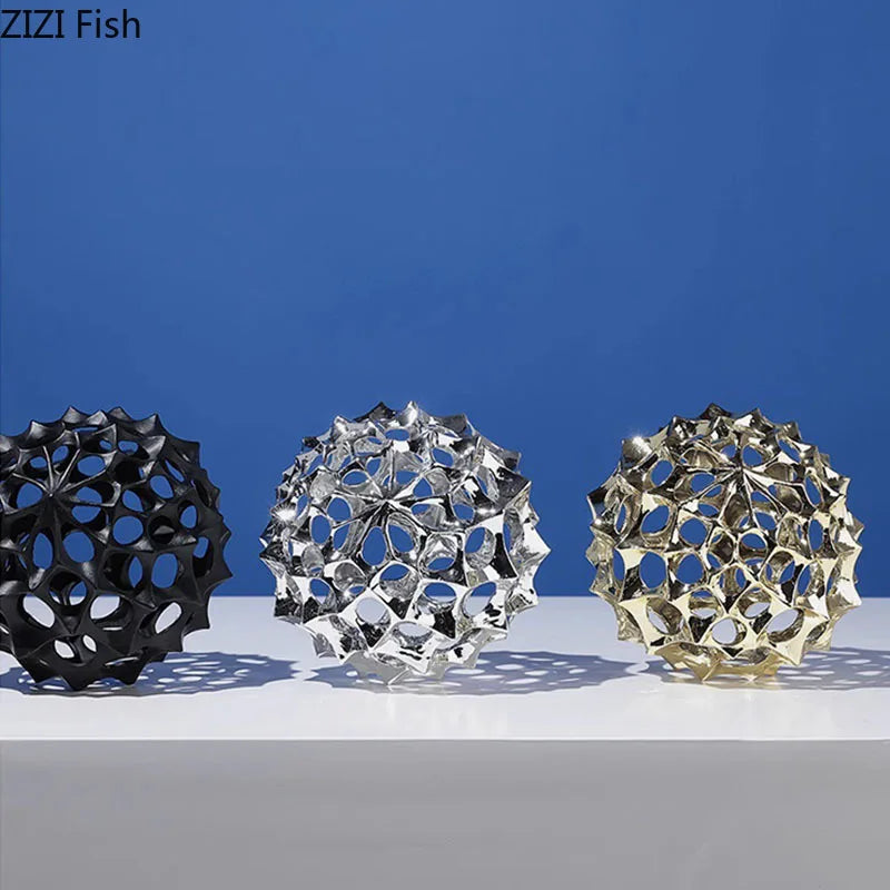 Afralia™ Hollow Spiny Ball Sculpture - Metal Ornaments for Modern Home Decor