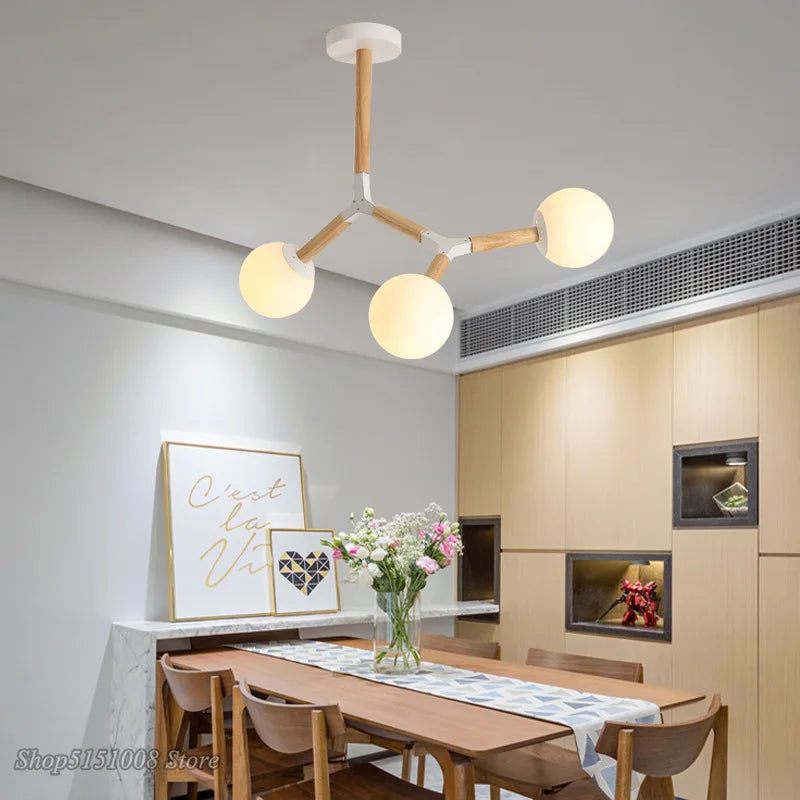 Afralia™ Modern Glass Chandeliers: Nordic Style Wooden Chandelier for Dining Room & Kitchen.