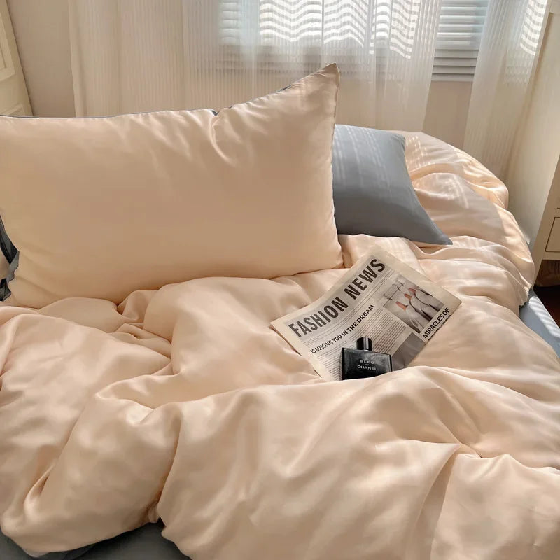 Afralia™ Ice Silky Solid Bedding Set - Cooling Satin Smooth Quilt Cover Set