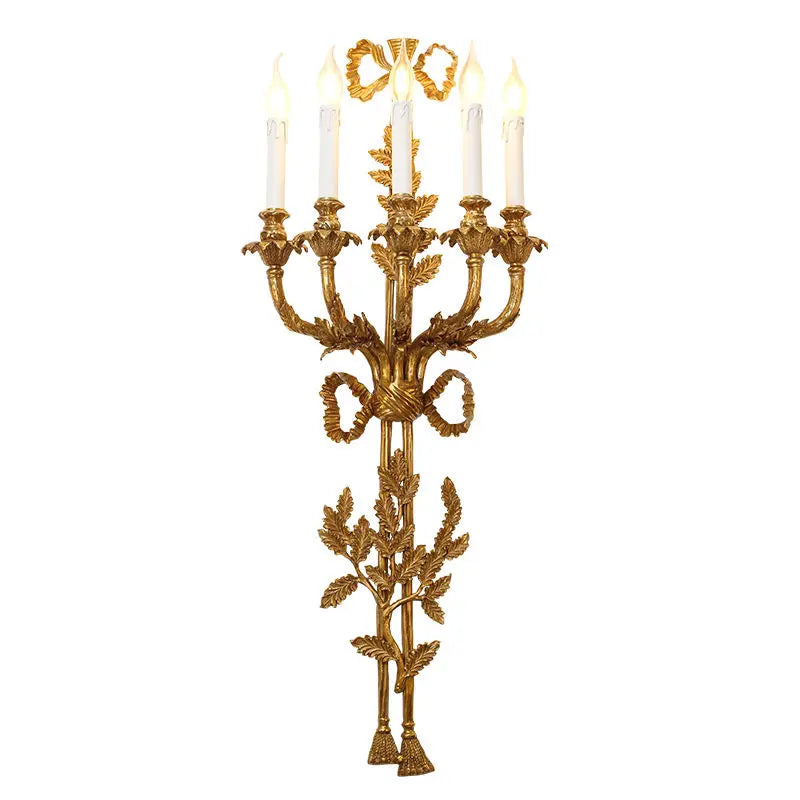 Afralia™ Baroque Antique Brass Leaf Gold Wall Sconce - 5 Candle Lights