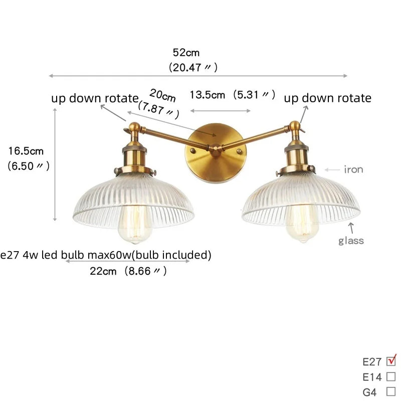 Afralia™ Vintage Loft Art Glass Wall Lamp - LED Study Aisle Bedside Light
